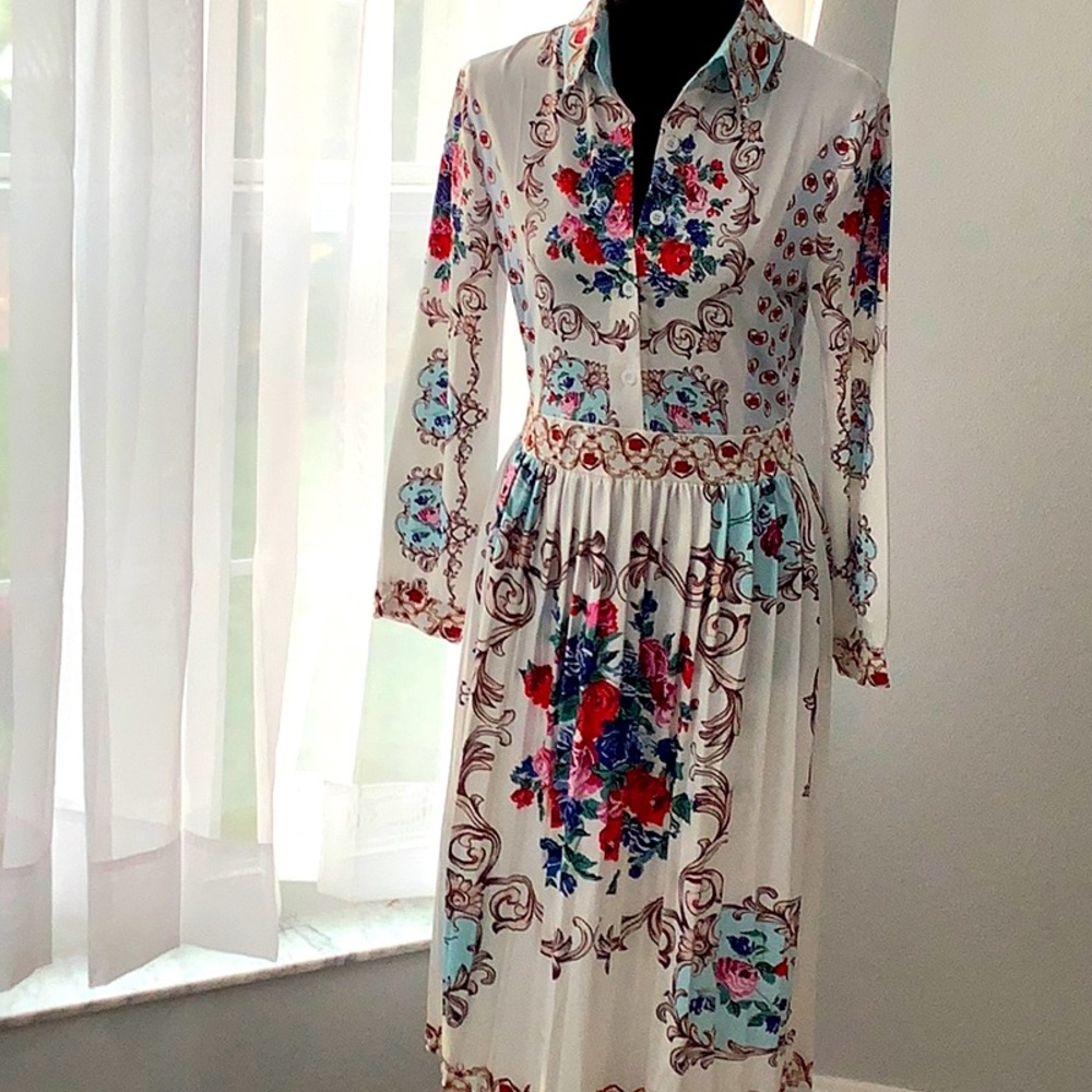 Beautiful Dress with Button Down Blouse Top & Pleated Skirt-Doesn’t Wrinkle!
